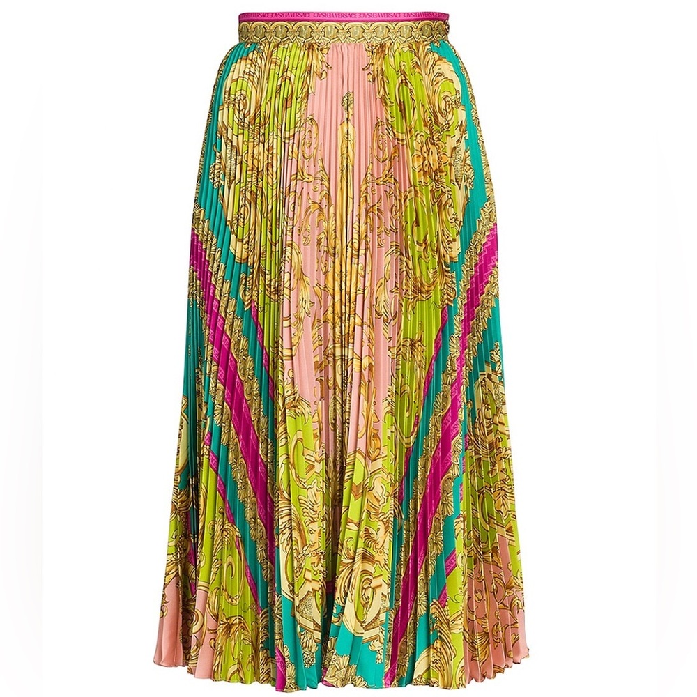 Versace Turquoise, Gold & Pink Baroque Skirt Detail